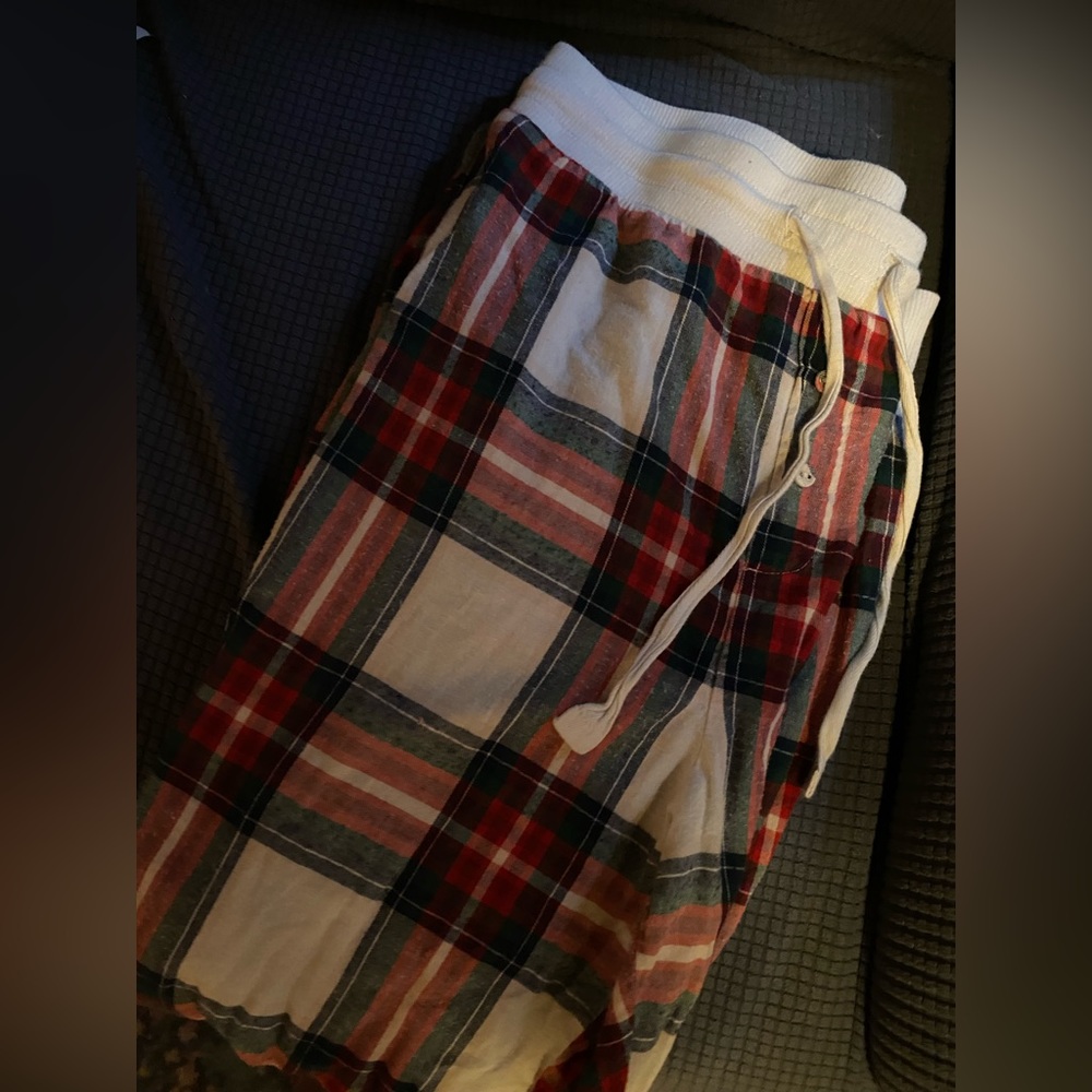 green white and red plaid drawstring pajama pants